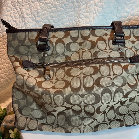 Coach Tan and Brown Signature Tote - Picture 3 of 11